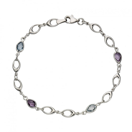 Armband 9 Karat Weißgold Rhodiniert - Amethyst & Blautopas